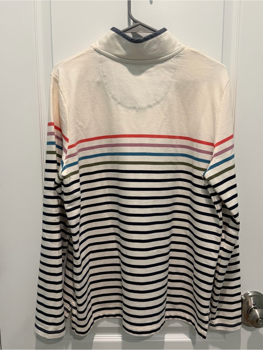 L.L. Bean Pullover Women's L Cream Cotton Striped Snap Neck Rugby Style Outdoor - Picture 6 of 11